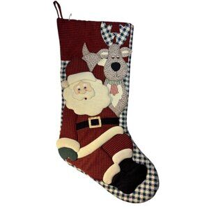 Cambridge Christmas Stocking Santa Reindeer Applique Quilted Cotton Gingham 17